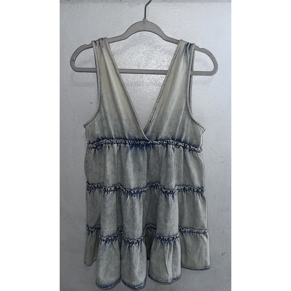 Entro Acid Washed Sleeveless Tiered Babydoll  Dress